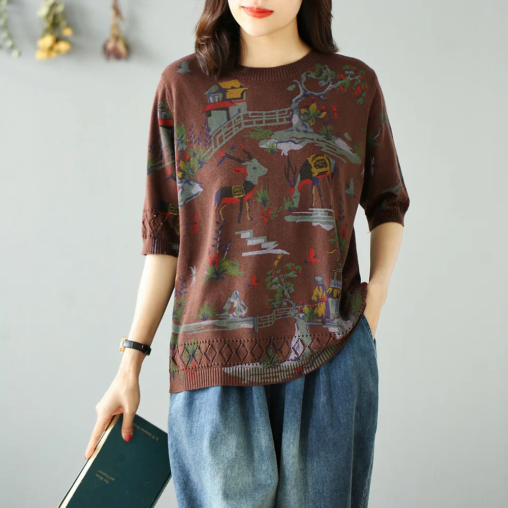 Max LuLu 2020 New Summer Korean Fahion Style Ladies Vintage Clothes Womens Printed Short Sleeve Sweaters Casual Loose Pullovers | Женская