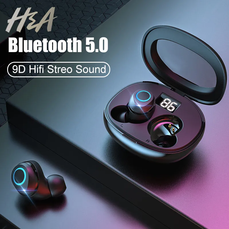 Беспроводные наушники H & A Bluetooth V5.0 мини TWS беспроводные Hi Fi стереосенсорное