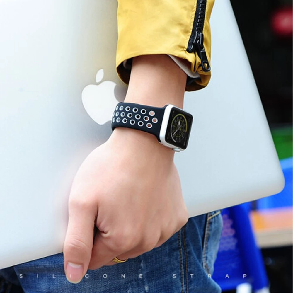 Спортивный ремешок для часов для apple watch группа 4 5 44 мм 40 мм, 42 мм, 38 мм, версия наручных часов iwatch, браслет series 5/4/3/2/1 силиконовый ремешок для часов с резиновой лентой