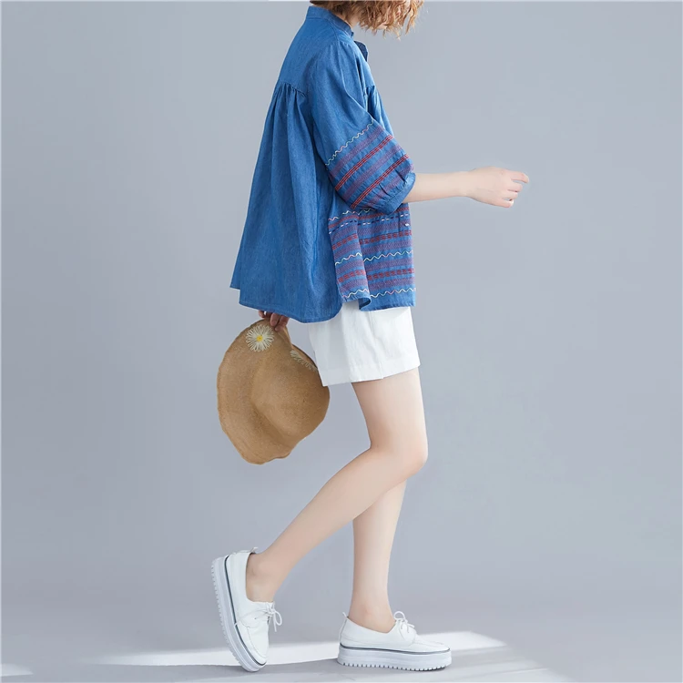 2020 новые летние женские модные элегантные джинсовые топы с вышивкой Женские