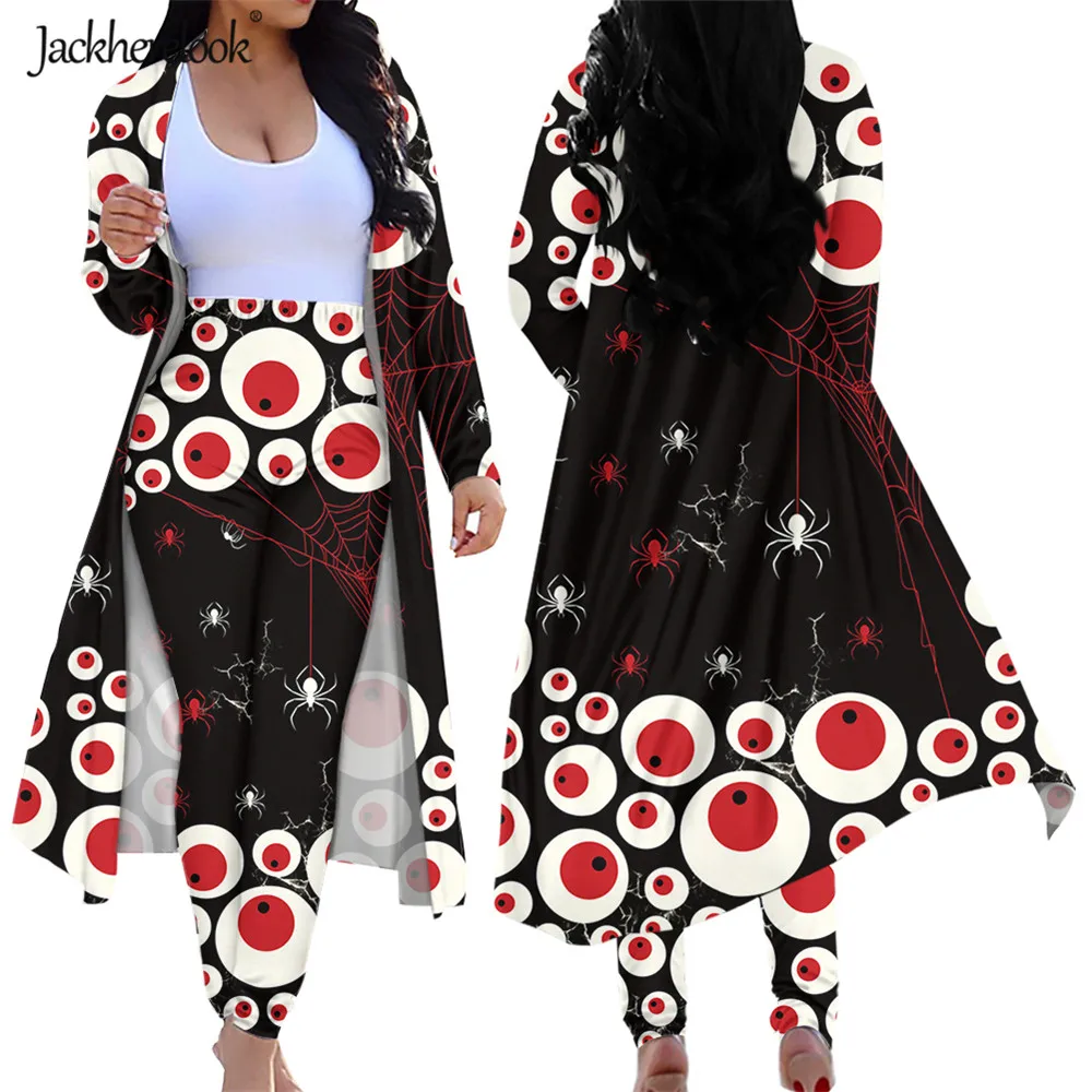 

Jackherelook Merry Halloween Spider Cool Design 2 Piece Outfits for Girls Long Sleeve Cardigan Pants Women Clubwear Leggings Set