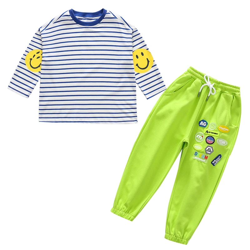 

Sweet Girls Clothes Fashion Jumper Suit Spring Autumn Sweater Coat Striped Sweatshirt Tops Pants Child Sportswear 2pcs Tracksuit