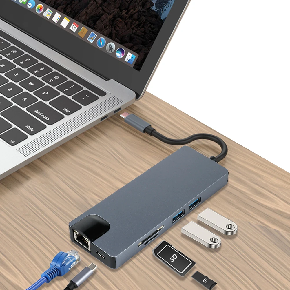 USB C концентратор Тип к 3 0 HDMI VGA Gigabit Ethernet RJ45 usb-хаб для MacBook Pro поставки разветвитель 8