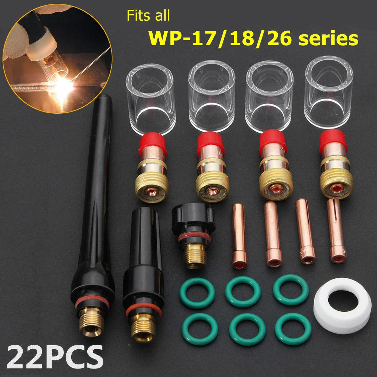 Новейший 22 шт TIG сварочный пыленепроницаемый газовый объектив #10 Pyrex Cup Kit для