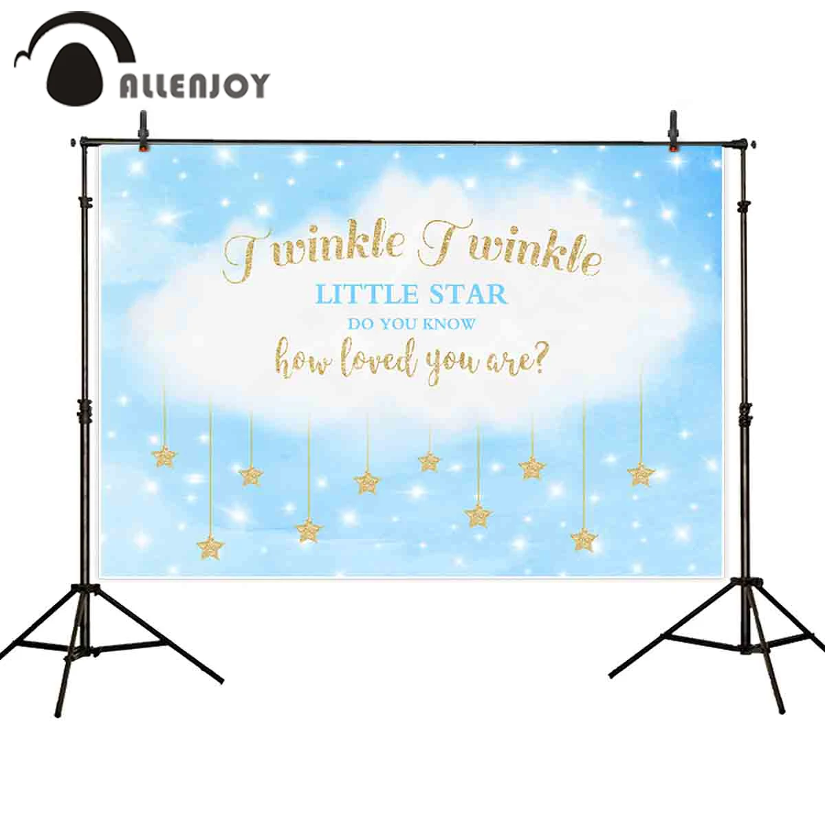 Фон для дня рождения Allenjoy акварельные блестящие звезды облако голубое небо