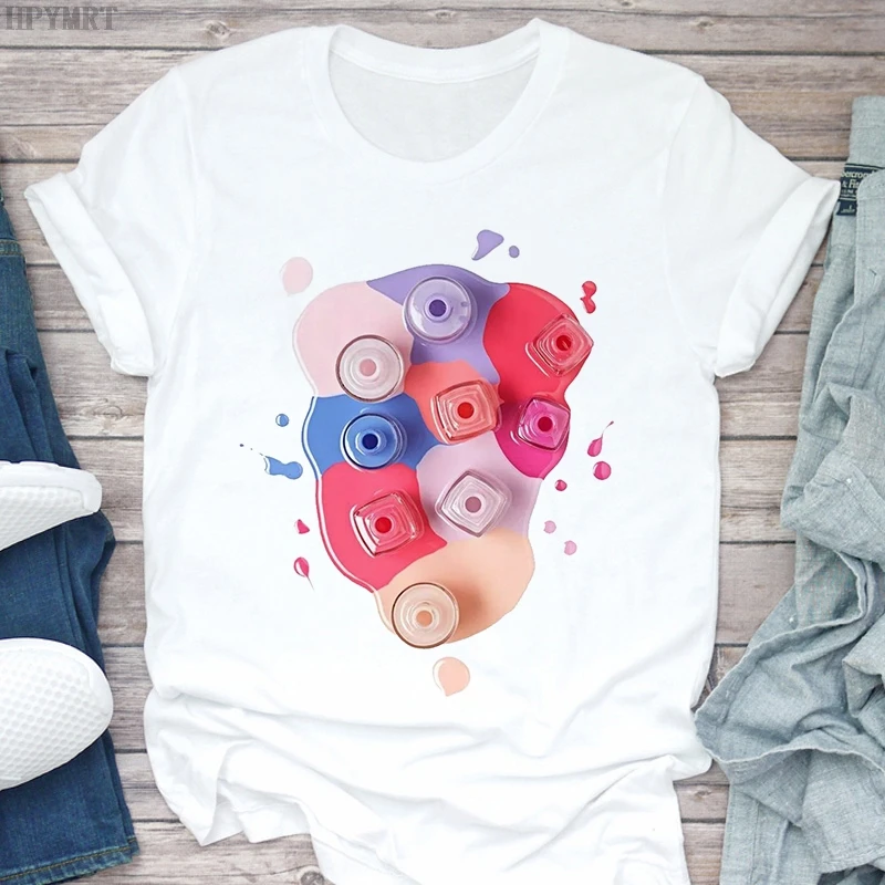 Летняя футболка с 3D принтом ногтей женские топы графическая Повседневная