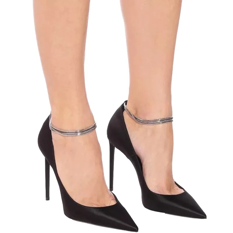 

New Brand Women Pumps Pointed Thin High Heels Sandals Shallow Mouth Silk Ankle Three Circle Chain Ol Sexy Stiletto Heels Shoes