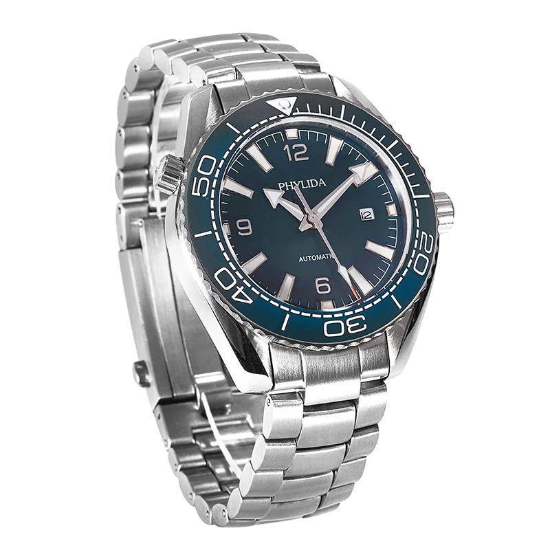 Мужские автоматические часы 43 5 мм синие морские сказочные сапфировые кристаллы