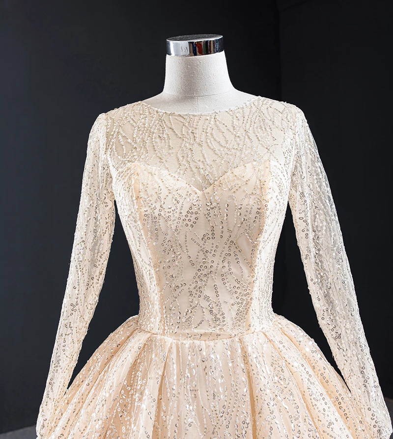J67064 jancember robe de soiree inEvening Dresses with train o neck sequined lace evening dress long sleeve выпускное платье