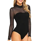 2020 Модный женский сетчатый сексуальный боди с длинным рукавом, комбинезон с высоким воротом, облегающий боди, топы, рубашки, Клубная одежда черного цвета