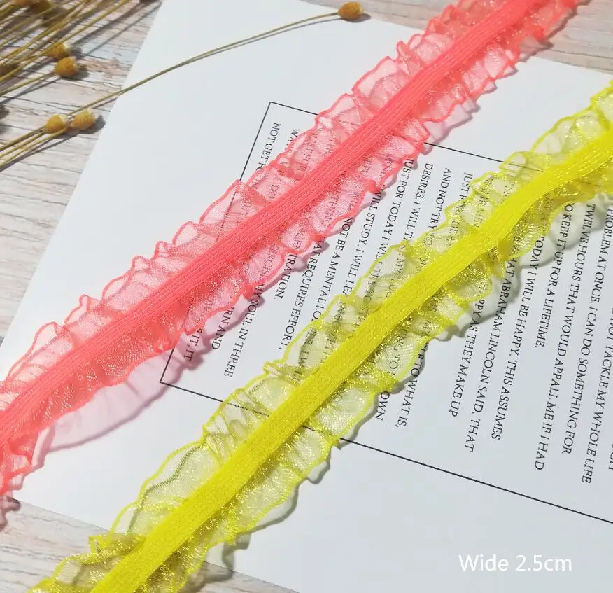 1 ярд новая кружевная ткань оранжевая эластичная лента 2 5 см желтое Тюлевое