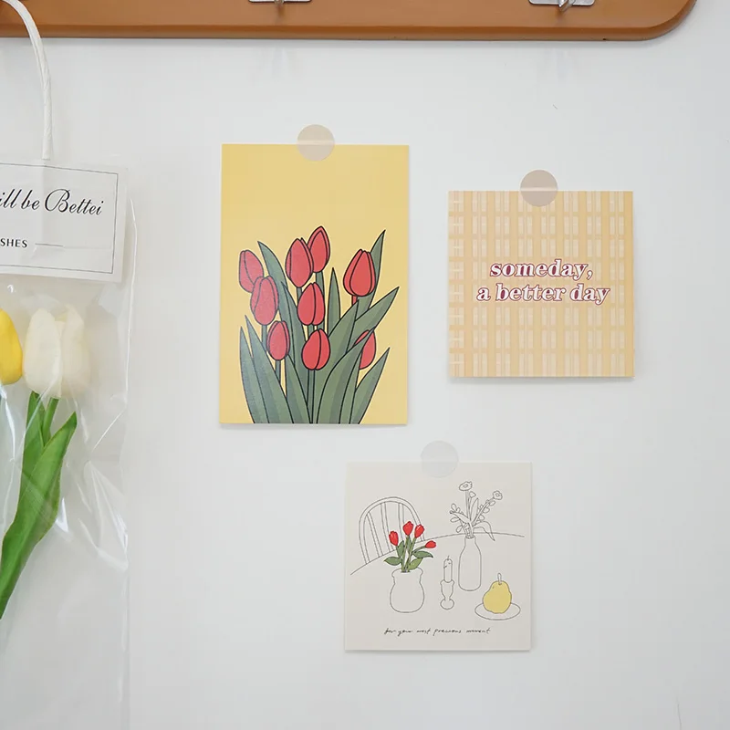 

13 Sheets Tulip Flower Series Decorative Card Set Korean DIY Wall Bedroom Diary Postcard Sticker Cute Photo Props Background