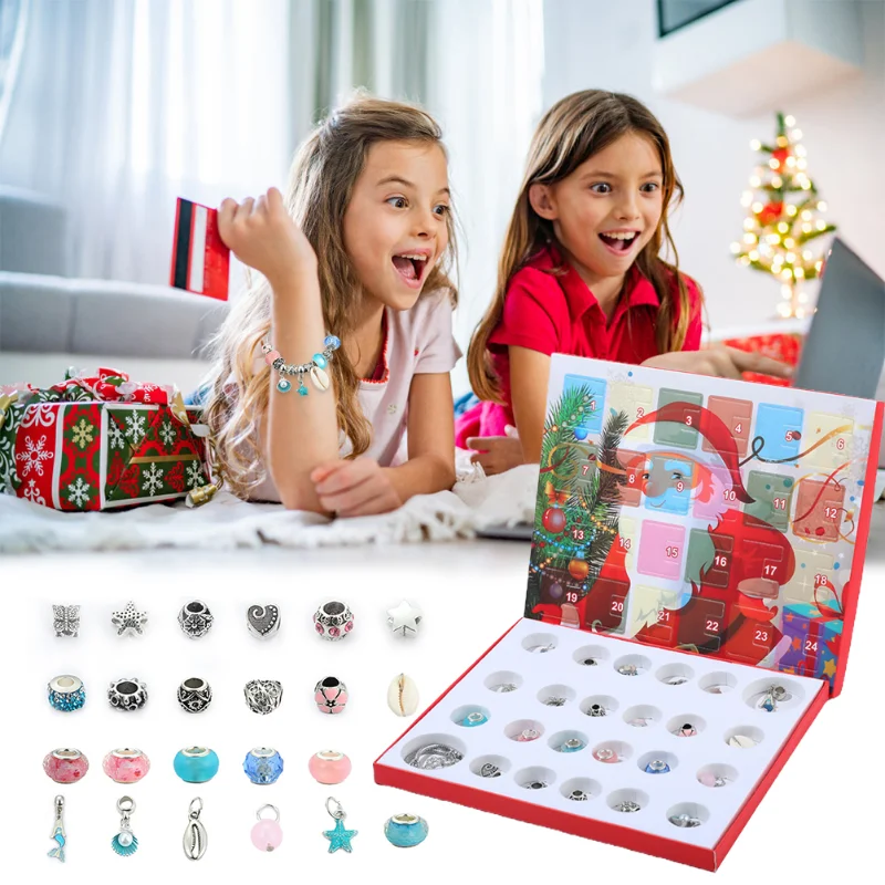 

2022 Christmas Countdown Calendar DIY Jewelry Advent Calendar Set Bracelet Accessory Set Wonderful Christmas Gift for Children