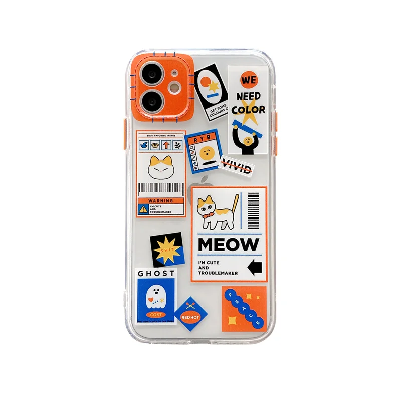 

stamp label barcode Phone Case For iPhone 11 Pro MAX XR XS MAX 8 7 plus SE 2020 Cover Cute Cartoon animal Transparent soft cases