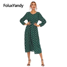 FoluxYandy Summer Beach Dress Women Dot Print Boho O Neck A-line Long Sleeve Chiffon Dress Vestidos YWNJ26 (3)