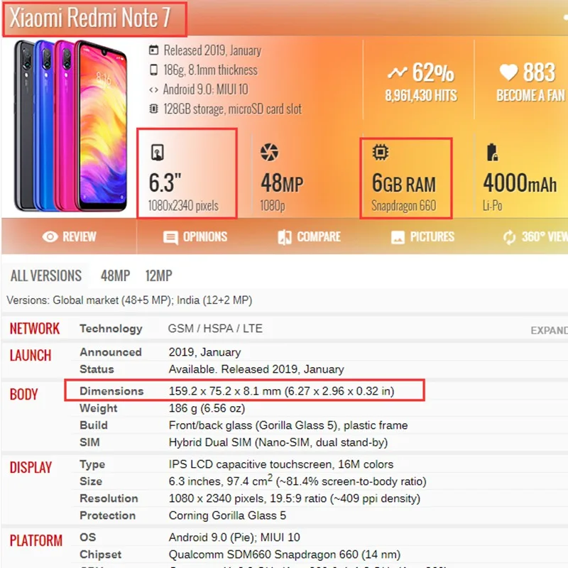 Оригинальная металлическая рамка для Redmi Note 7 средняя Xiaomi ЖК дисплей опорная