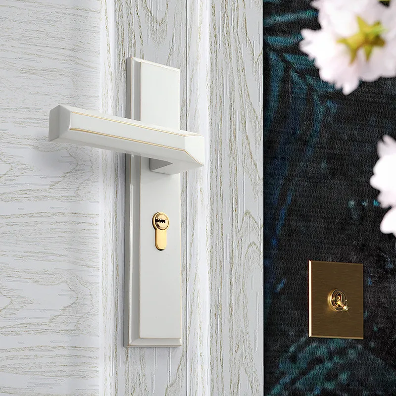 Черный дверной замок для спальни с белой пластиной ванной комнаты|Ручка двери| |