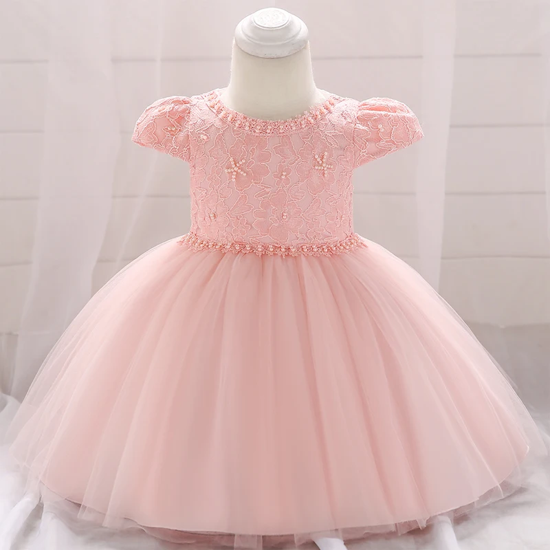 

Бальное платье принцессы, белое, кружевное, с бисером, для крещения, на 1 год