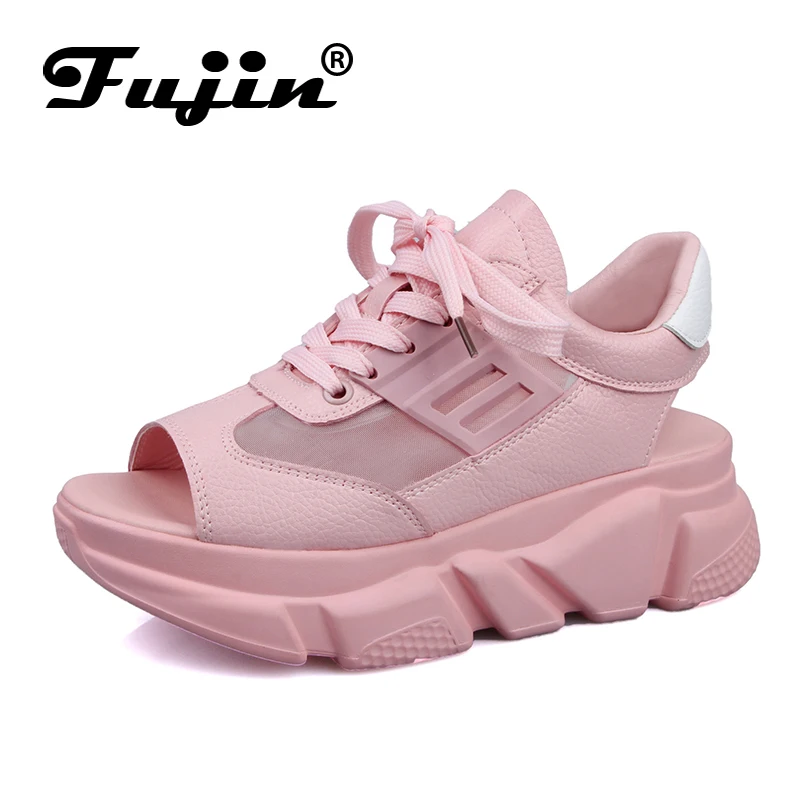 Женские сандалии Fujin летние из дышащей сетки розового цвета 2020|Боссоножки и