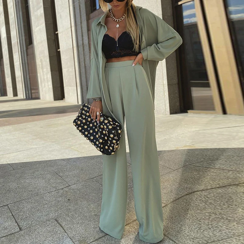 

Elegant Solid Two-pieces Women Blazer Suits Female Blazer Set Chic Office Ladies Women Coat Slim Pants Suit Casual Streetwear