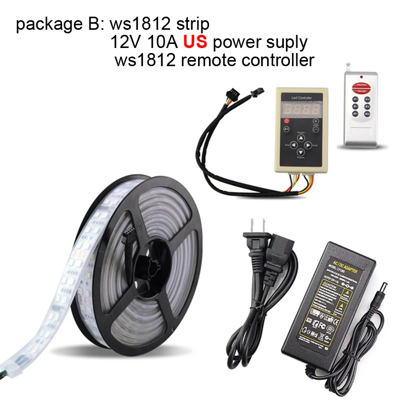 US set Светодиодная лента постоянного тока 12 В RGB ws1812 Smart IP68 водонепроницаемая лента 5 м+ 12 В 8A блок питания+ пульт дистанционного управления ws1812 600 светодиодный s - Испускаемый цвет: US set