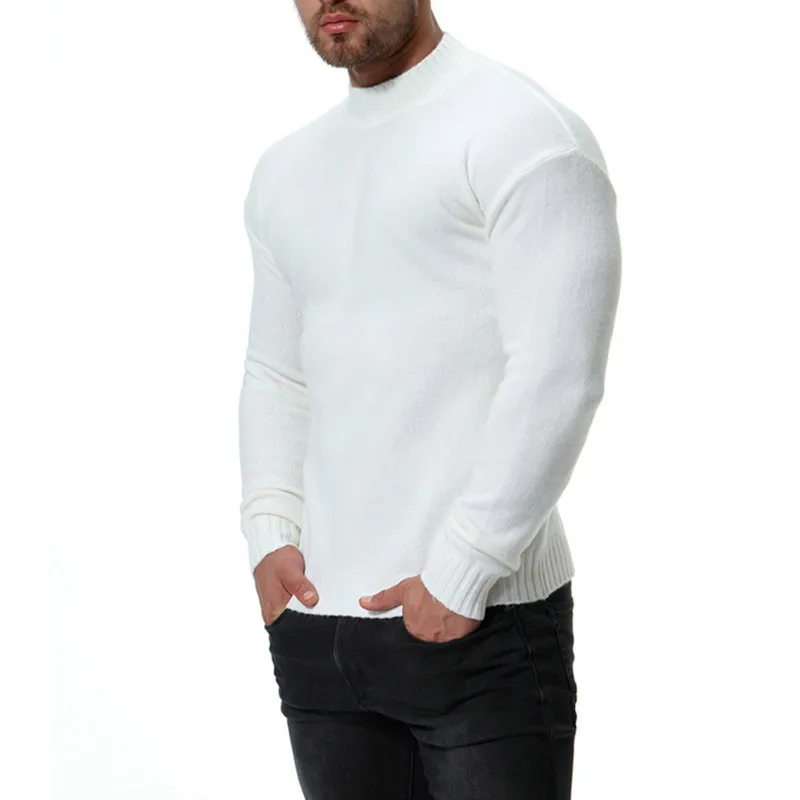 

2020 Autumn And Winter New Brand Men's Pullover Top Warm Elastic Sweater Round-Neck Slim Fit Casual Solid Color Knitted Clothes