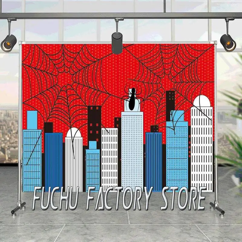 

Baby Photophone Backdrop Cartoon Super Hero Spider Building Boy Birthday Party Photozone Photocall Photobooth Background Vinyl