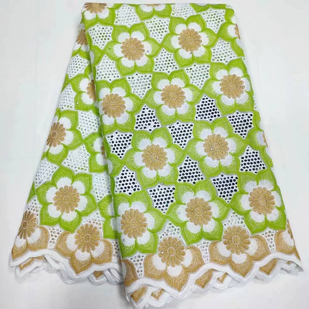 

Lemon green African Voile Lace Fabric 2020 High Quality Lace Material Nigerian Lace Cotton Embroidery Fabrics For Wedding Dress