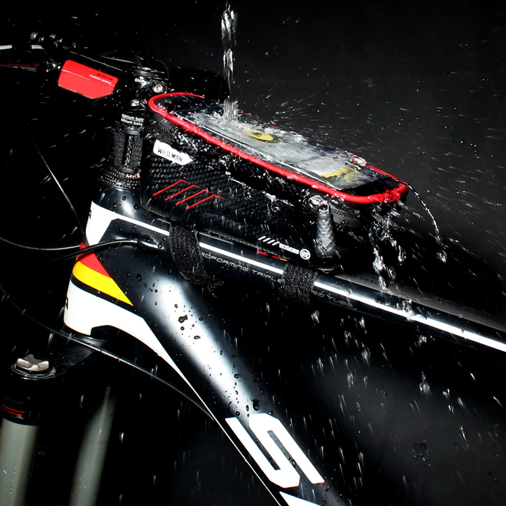 

WILD MAN Mountain Bike Bag Bicycle Front Frame Top Tube Bag Waterproof Touch Screen Mobile Phone Case for 4.7-6.5 inch Cellphone