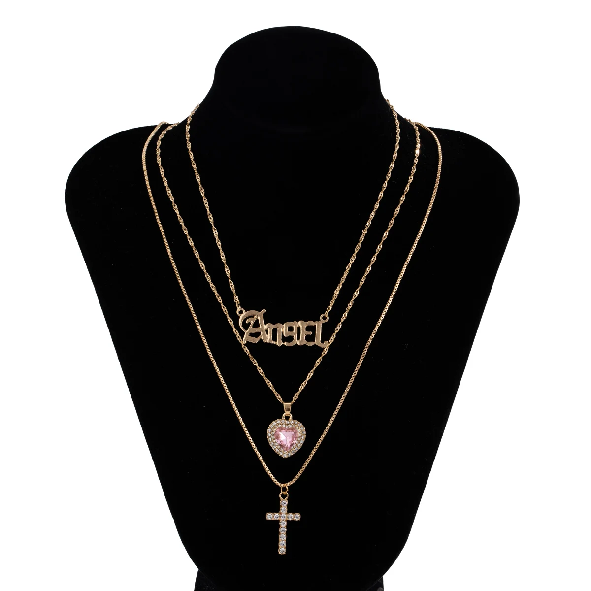 

KunJoe Charm Crystal Cross Multilayer Pendant Necklace for Women Heart Choker Letter Angel Letter Necklace Couples Jewelry Gift