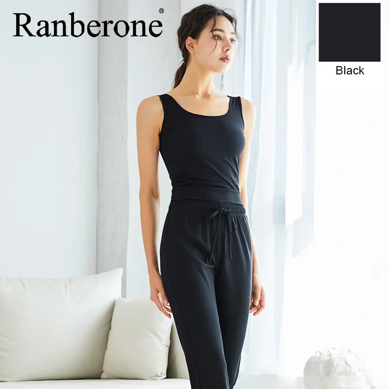 Ranberone New Seamless Sport Set Women Crop Top Leggings Tank Workout Tops Outfit Fitness Gym Running Suit Women's Tracksuit