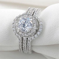 mifeiya 3 pcs set white round shiny aaa cz rhinestone crystal ladies wedding ring for women party engagement jewelry size 5 12