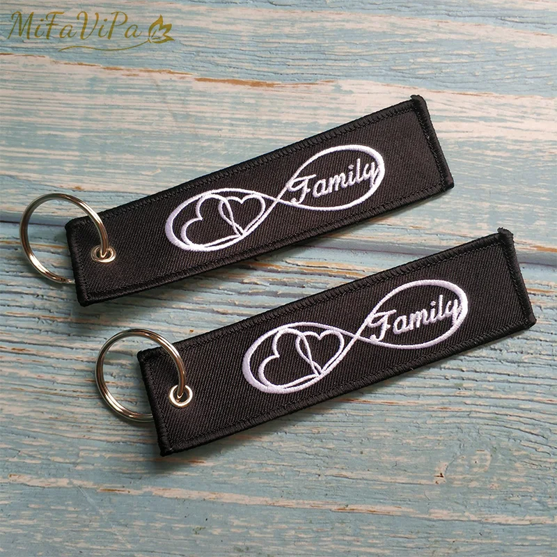 

MiFaViPa 1 PC Embroidery Family Infinity Love Keychain Porte Fashion Trinkets Gift Motorcycle Car Key Accessories Lover Key Ring