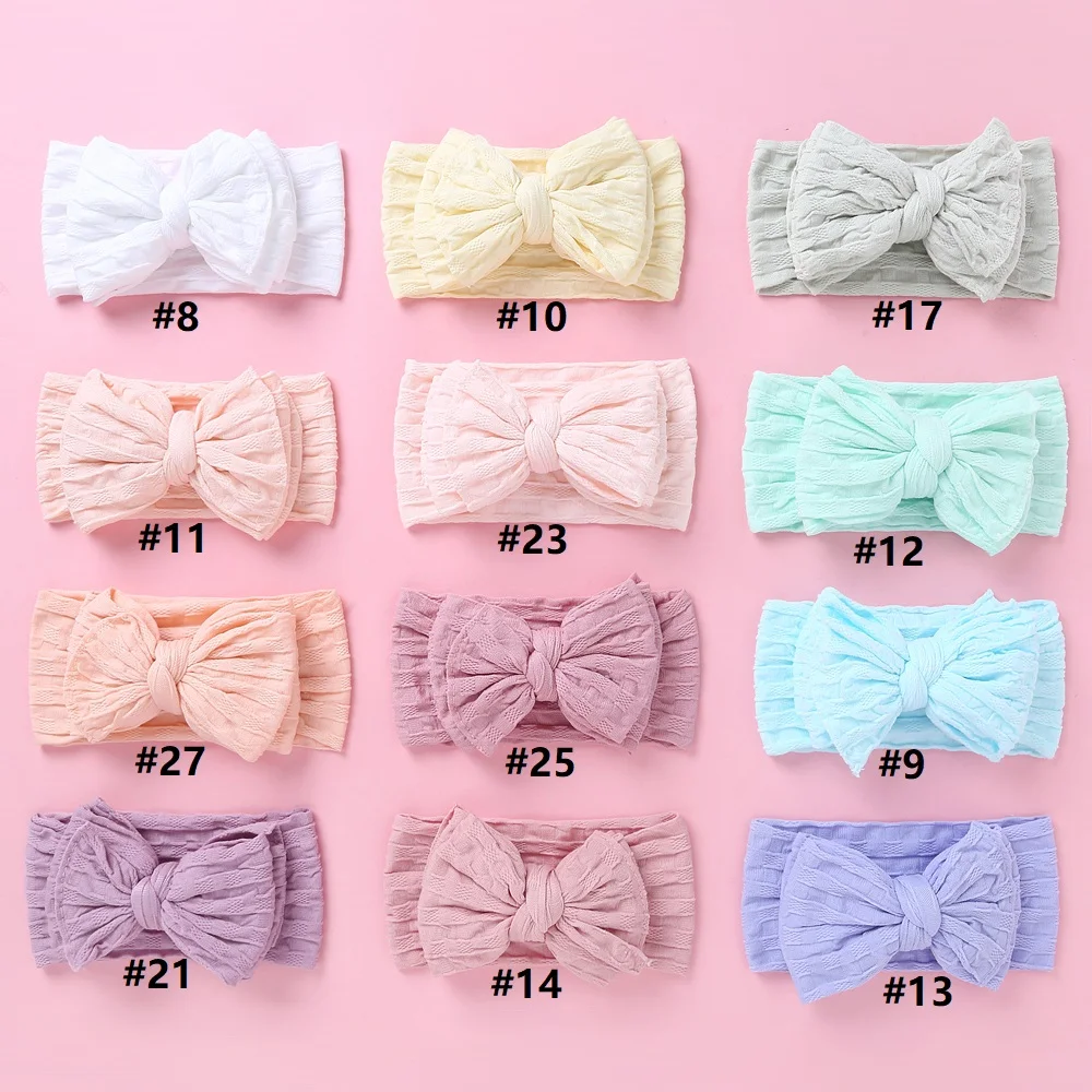 Diadema de nailon suave con lazo para ni&ntilde;a, diadema hecha a mano, banda de Color s&oacute;lido, tocado c&oacute;modo para reci&eacute;n nacido, gran oferta, 100%-5