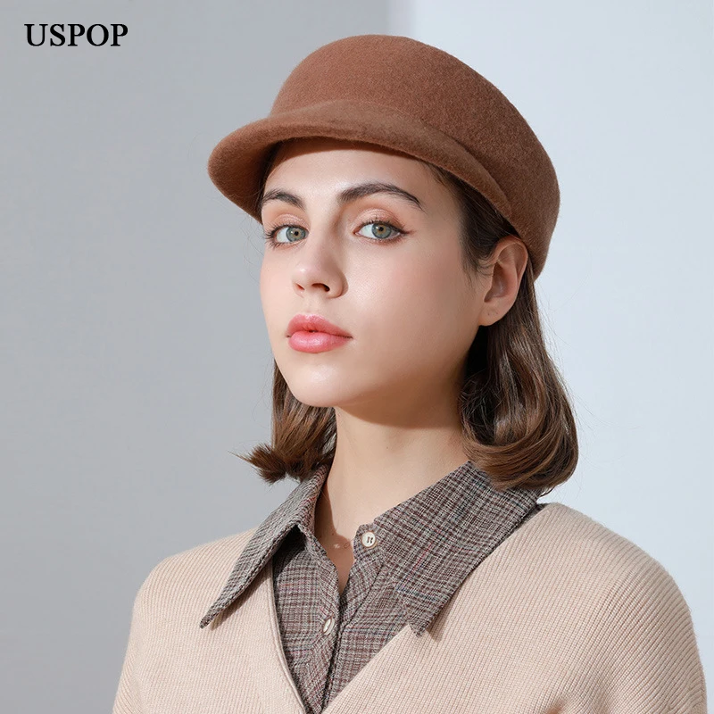 USPOP New 2021 Winter Women Wool Fedoras 100% Geniue Wool Hats Berets