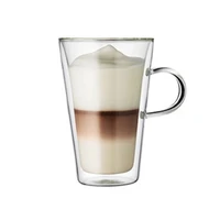 lead free double wall glass with handgrip heat resistant transparent flower tea coffee milk beverage glass cup drinkware