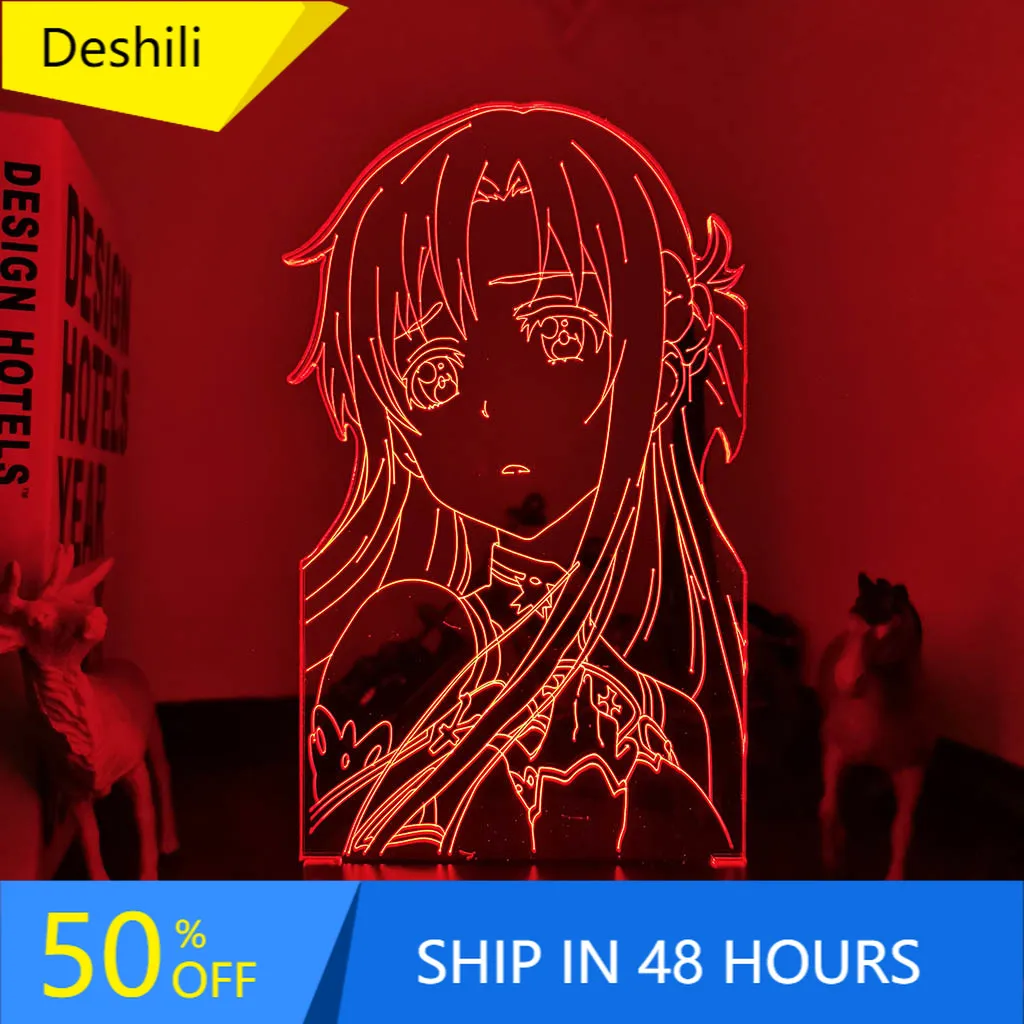 

Acrylic Led Light Anime Sword Art Online Asuna Figure for Bedroom Decor Nightlight Birthday Gift Room Led 3d Lamp Manga SAO