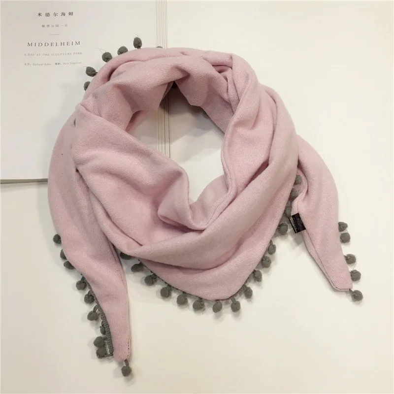 thick pink Весенне-летний детский хлопковый шарф; Детские треугольные шарфы; Милая шаль для маленьких мальчиков и девочек; одежда для малышей; осенний Детский шарф с кисточками - Цвет: thick pink