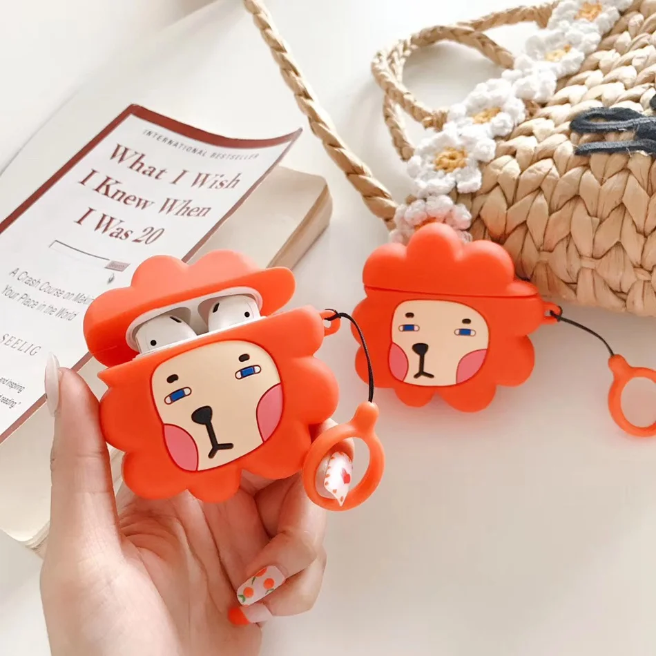 Наушники в форме кота чехол для Airpods 2 Чехол Силиконовый 3D стежка лев мультфильм Милая подставка в виде медведя чехол для Apple Air Pods чехол для Earpods