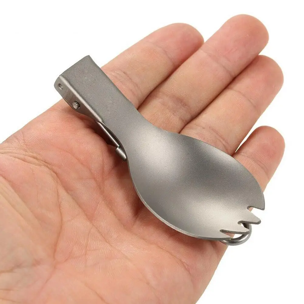 

1Pcs Pure Titanium Folding Toothed Spoon Outdoor Camping Ultralight Alloy Pure Picnic Fork Titanium Y5V9 Spork Tableware J2U3