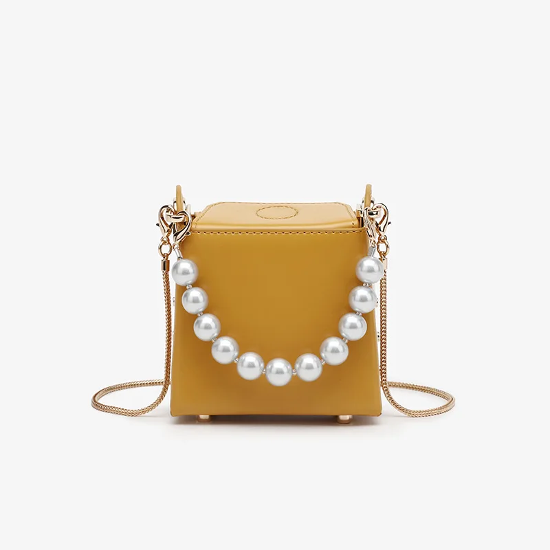 

Women's Bag New Yellow Cigarette Box Bag Mini Pearl Chain One-shoulder Slanted Women's Bag Fashion Small Square Bag