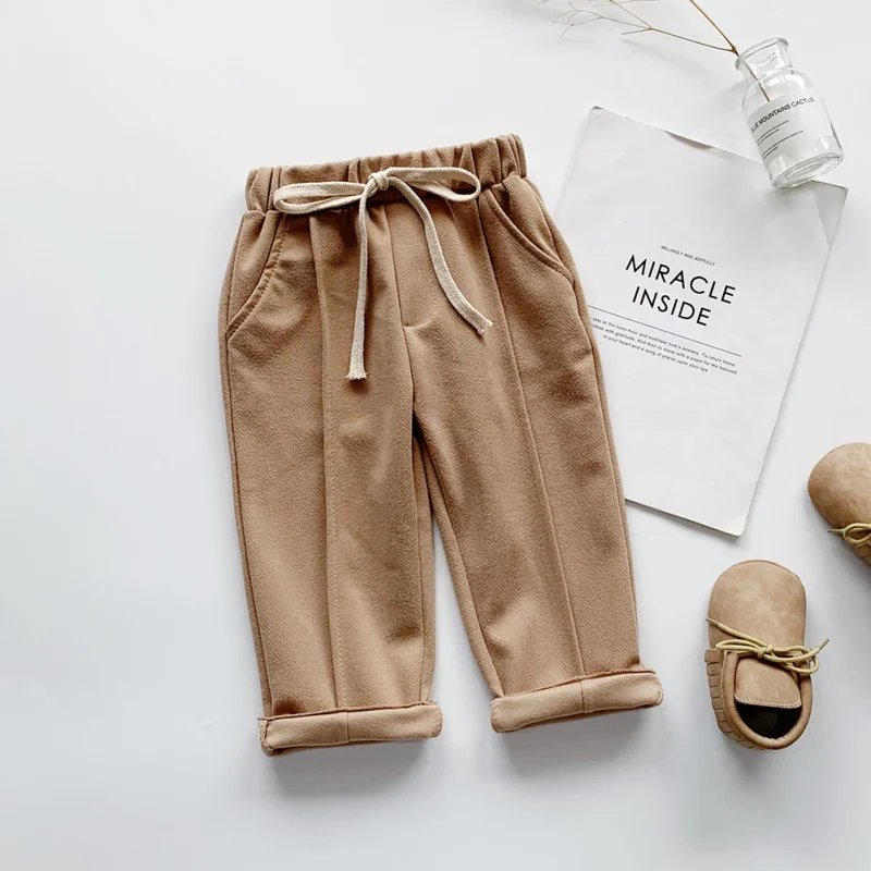 Осенние прямые штаны для мальчиков и девочек однотонные Повседневные детские