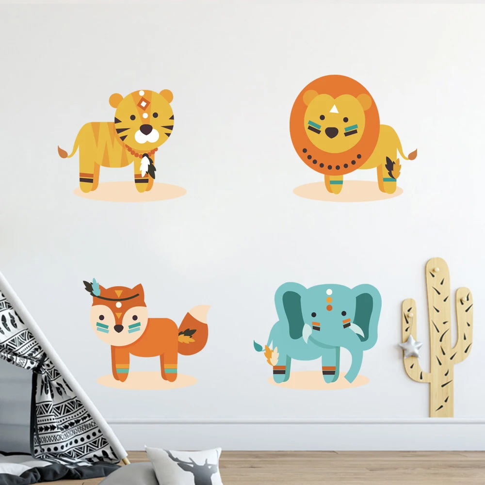 4 шт. наклейка на стену с изображением животных лисы Льва слона этнический