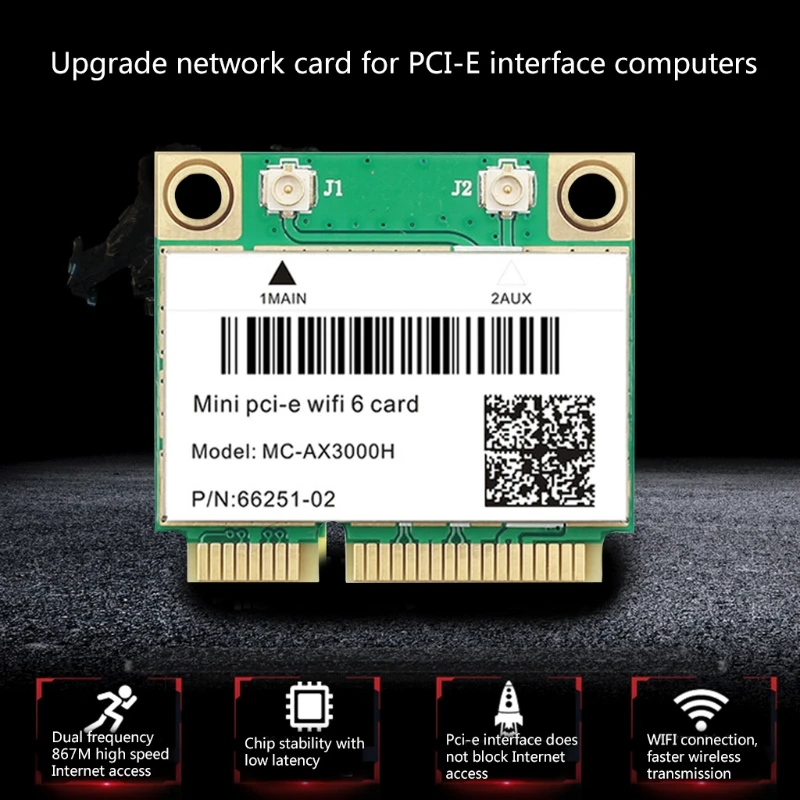 

Universal WiFi 6 AX200 Wireless Card 2.4G + 5G Dual Band Mini PCI-E Interface 3000Mbps Bluetooth 5.1 802.11AX Web Card