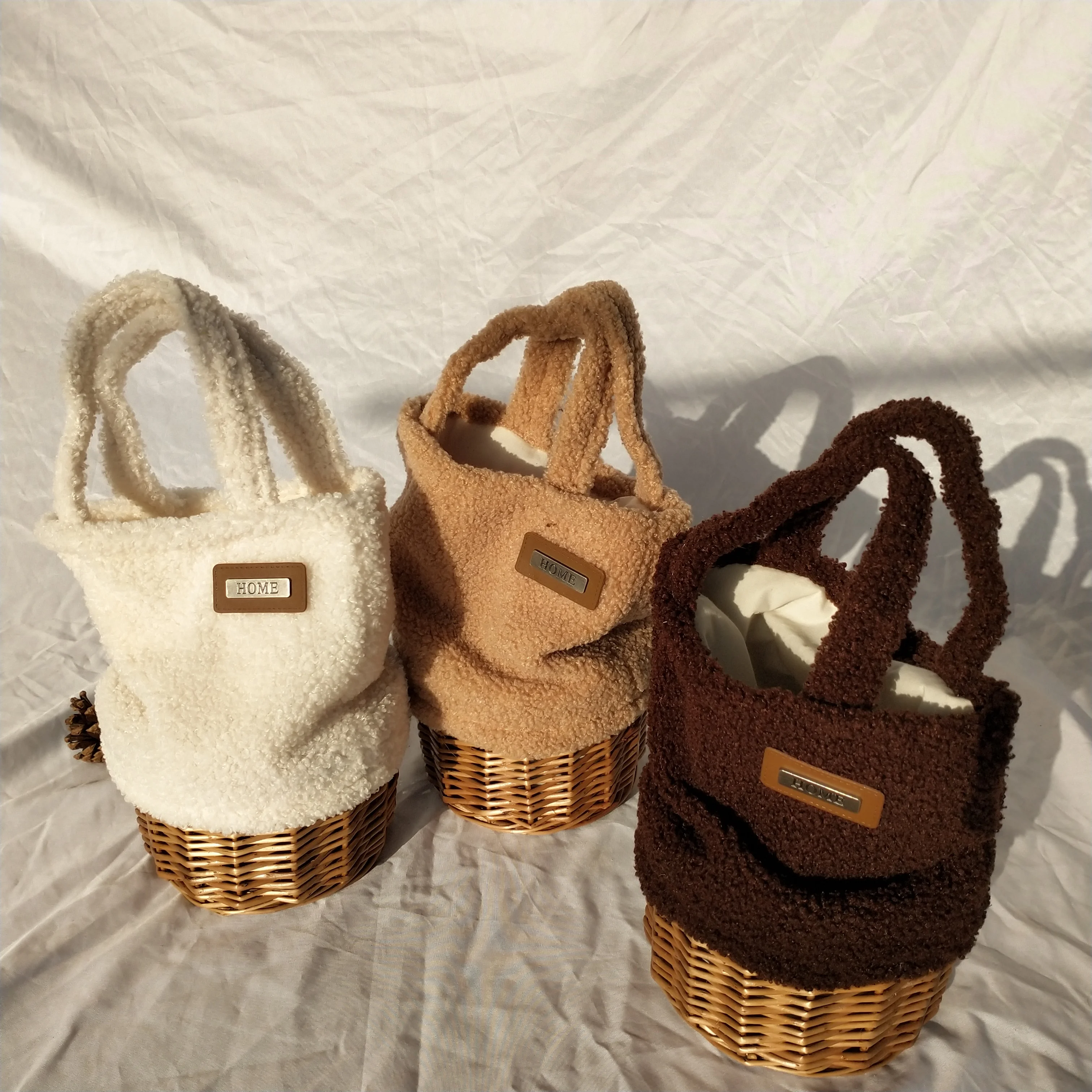 Осенняя и зимняя новая сумка из овечьей шерсти через плечо ротанга пушистая