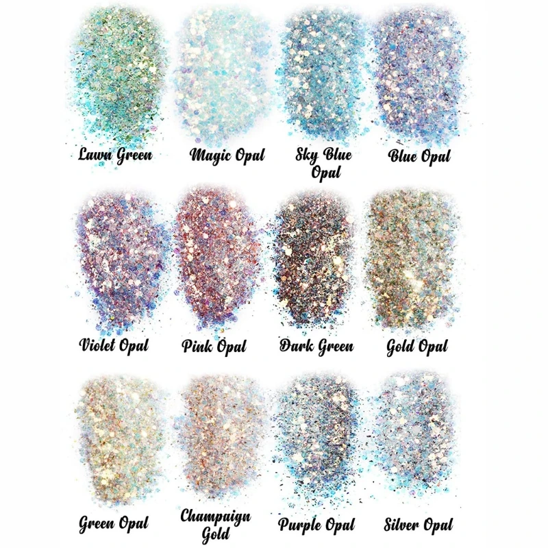 

12 Colors Holographic Chunky Glitter Sequins DIY Crafts Flakes for Face Body Eye Hair Nail Decoration