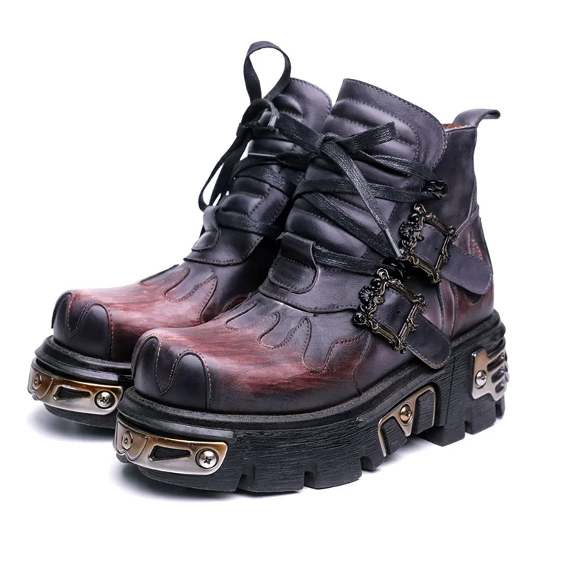 Готическая женская обувь из натуральной воловьей кожи мотоциклетные ботинки на
