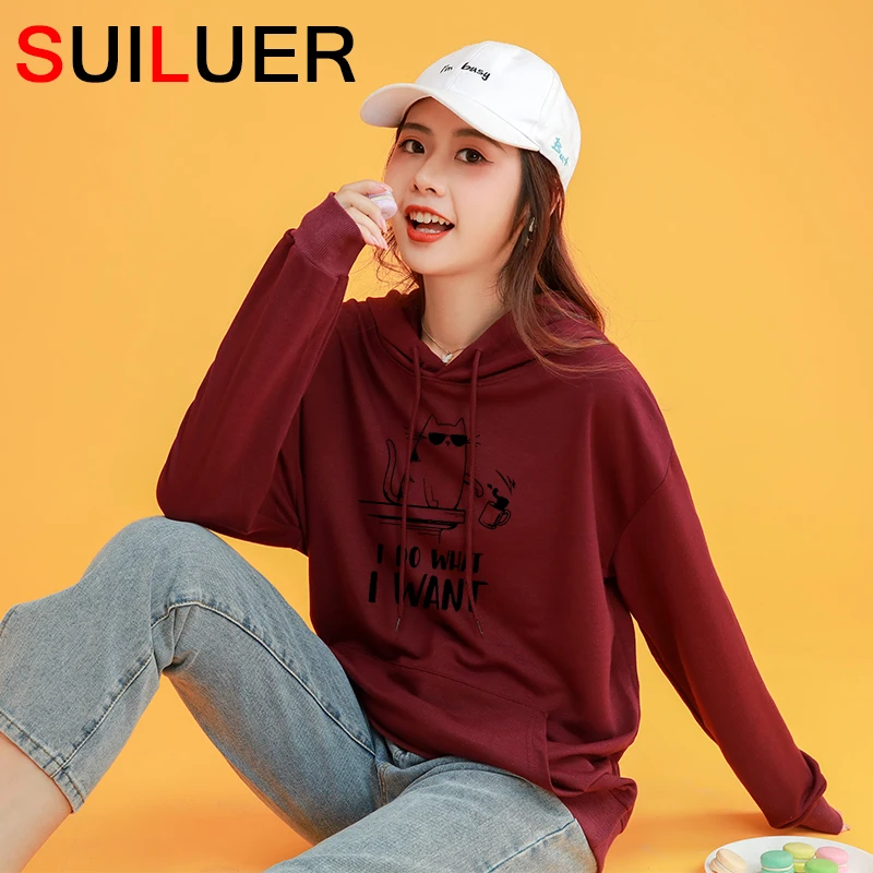 

Do What I Want Cat Coffee Print Hoodies Women 100% Cotton Sweatshirts Loose Drop-Shoulder Pullovers Camisetas Mujer Free Ship