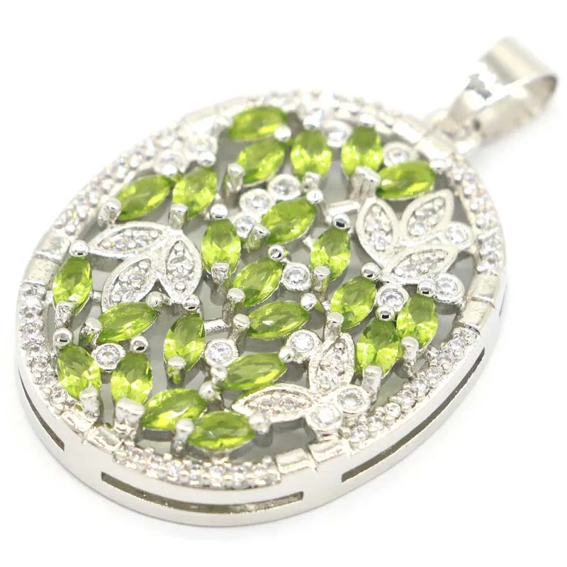 Очаровательная Серебряная подвеска SheCrown с зеленым Перидотом и белым кубическим