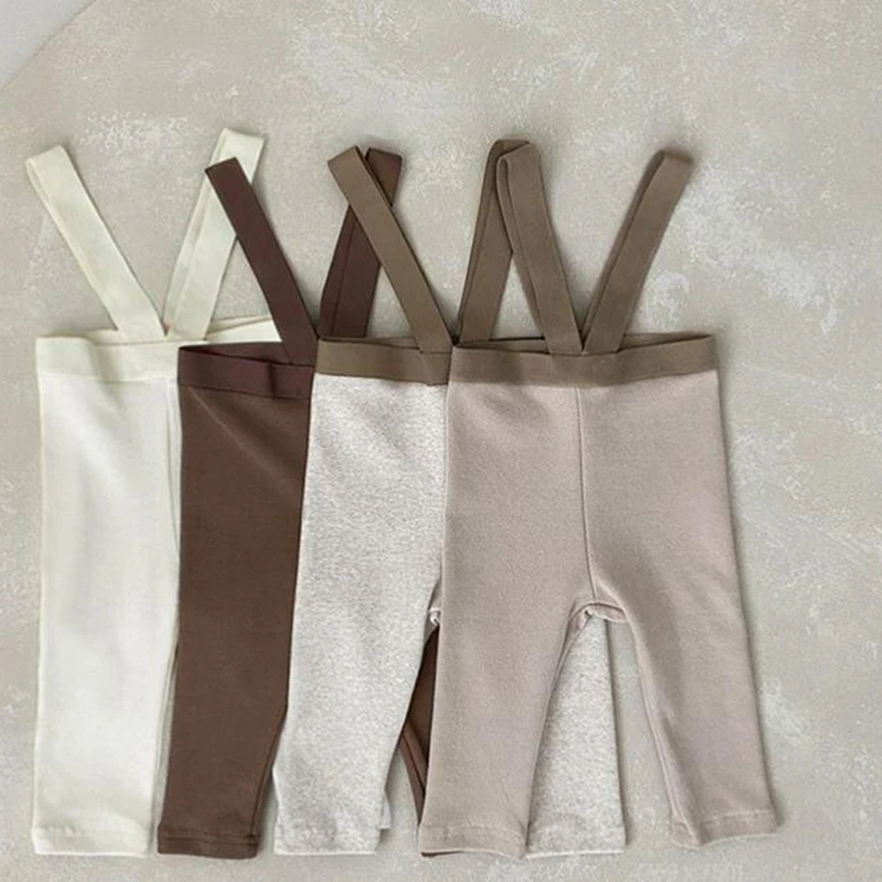 

Штаны на подтяжках для маленьких девочек и мальчиков, детская одежда в Корейском стиле, хлопковые штаны на подтяжках с полосками, Эластичны...